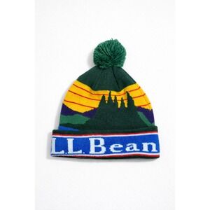 L.L.Bean Mountain Scene Knit Pom Beanie Hat OSFA